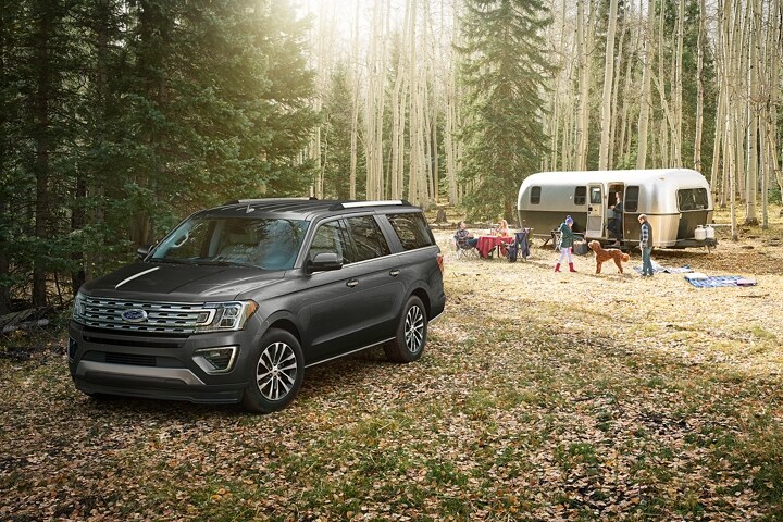 2021 Ford Expedition Limited MAX in Magnetic parked in the woods by a trailer