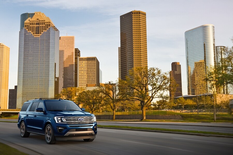 2021 Ford Expedition Limited in Antimatter Blue looking good in the city