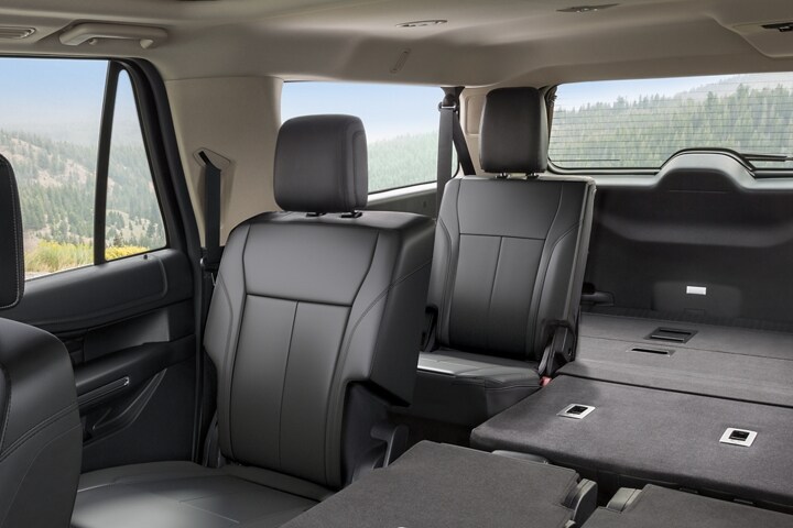 Interior view of third-row 60/40 split bench fold-flat seats of a 2024 Ford Expedition