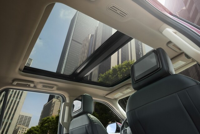 The Dual-Headrest Rear Seat Entertainment System as seen from the second row of a 2024 Ford Expedition®