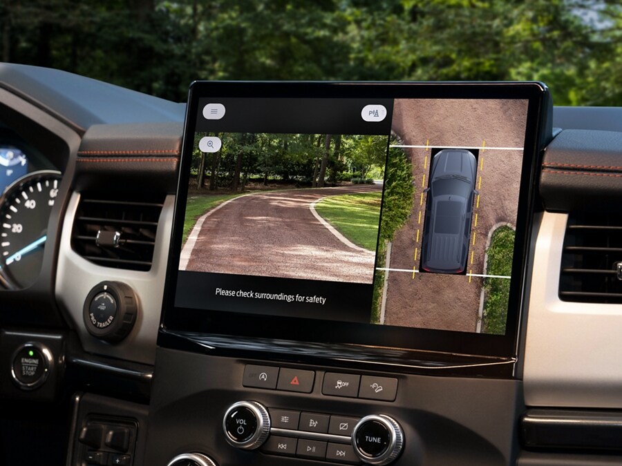 Close-up of the 2024 Ford Expedition 360-Degree Camera view on the in-vehicle center touchscreen