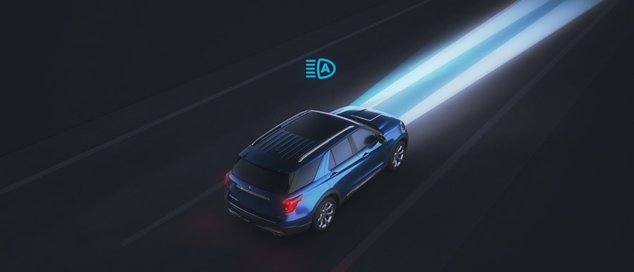 2023 Ford Explorer® SUV graphic demonstrating Auto High-Beam Headlamps