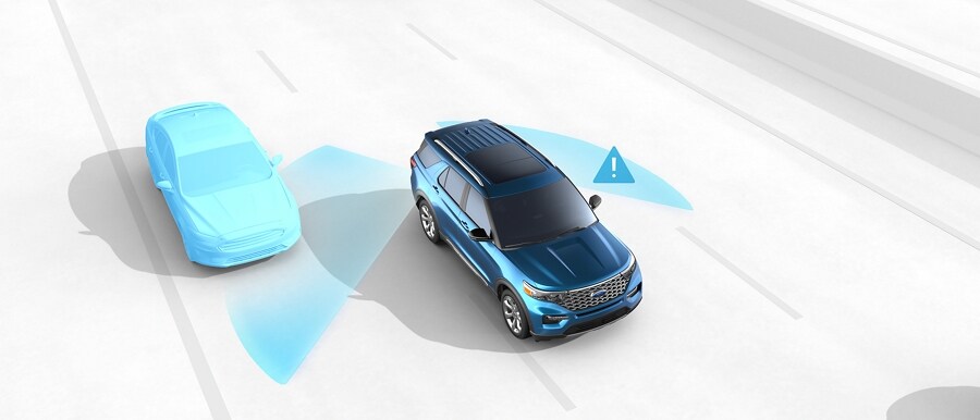 2023 Ford Explorer® SUV graphic demonstrating BLIS® Blind Spot Information System with Cross-Traffic Alert
