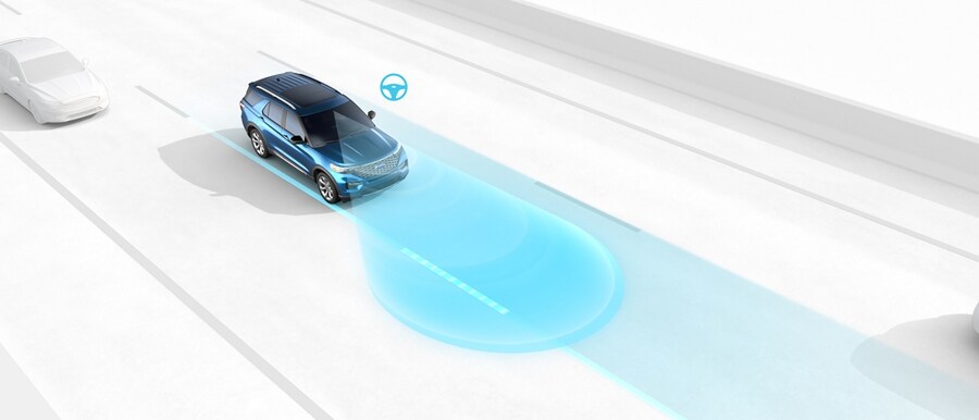 2023 Ford Explorer® SUV graphic demonstrating the Lane Keeping System