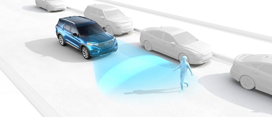2023 Ford Explorer® SUV graphic demonstrating Pre-Collision Assist with Automatic Emergency Braking