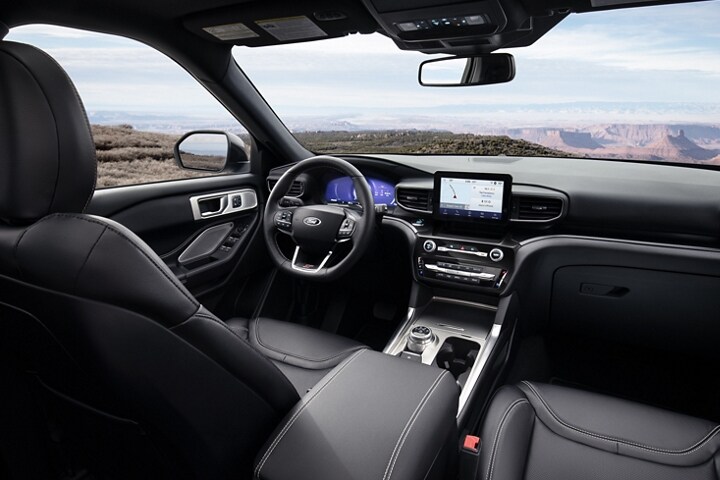 2023 Ford Explorer® ST model with leather seating surfaces with Miko® micro-perforated inserts and accent stitching