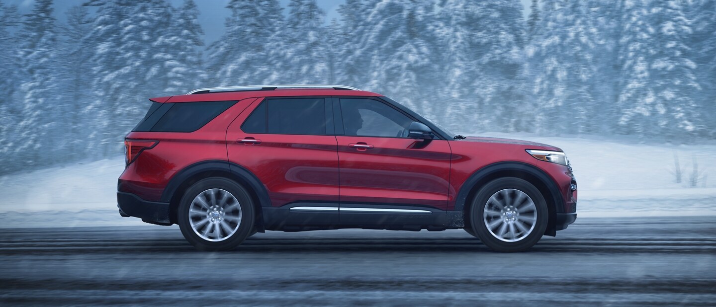 2023 Ford Explorer® SUV being driven on a snow covered road