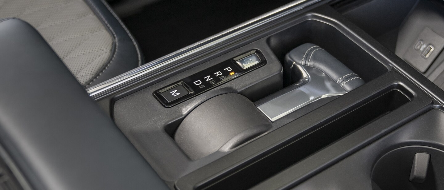 A 2021 Ford® F-150 interior with a stowable shifter