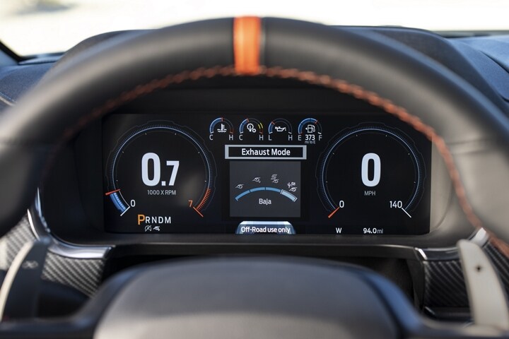 Close-up of the 12-inch digital cluster in a 2023 Ford F-150® Raptor®