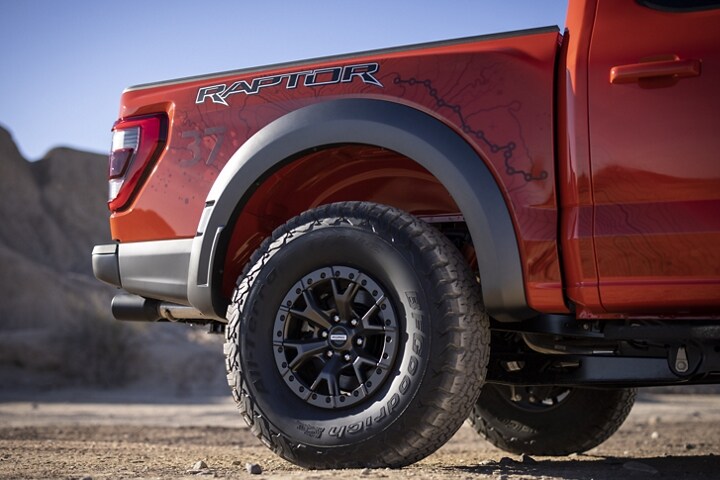 Close-up of the rear wheels on a 2023 Ford F-150® Raptor®
