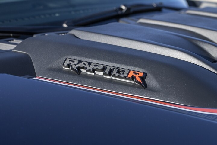 Close-up image of the 2023 Ford F-150® Raptor R™ hood emblem