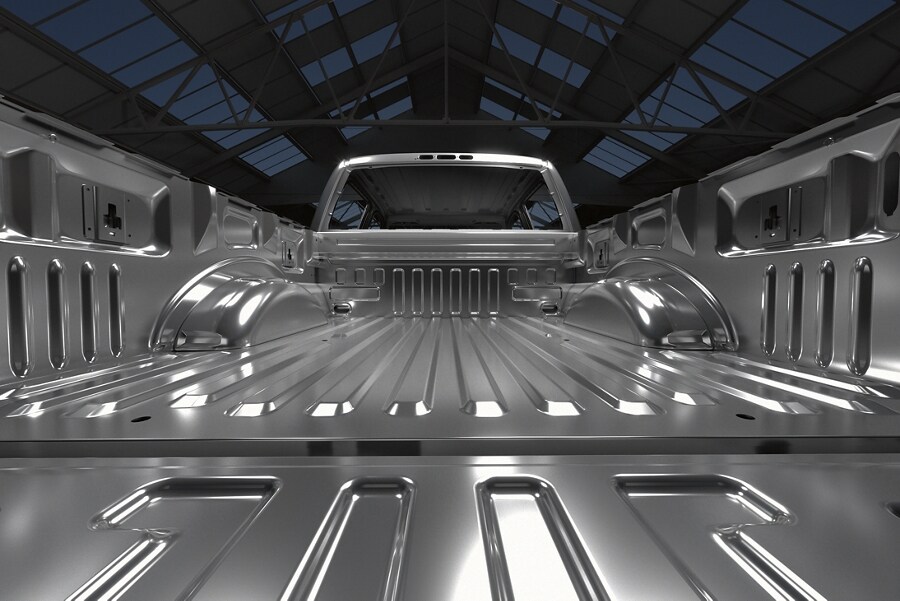 Image of the rear truck bed highlighting the High-strength military-grade aluminum alloy body