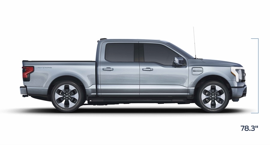 Profile of a 2023 Ford F-150 Lightning® with height measurement