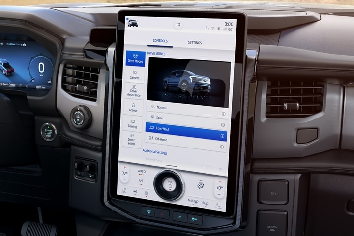 Interior of a 2023 Ford F-150 Lightning® showing the 15.5-inch portrait screen