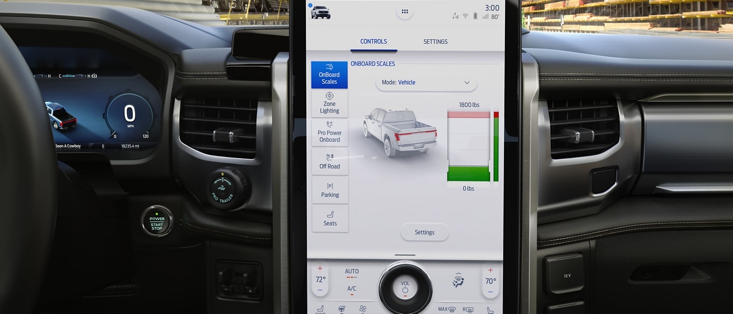 Image on the touchscreen showing weight distribution and other information