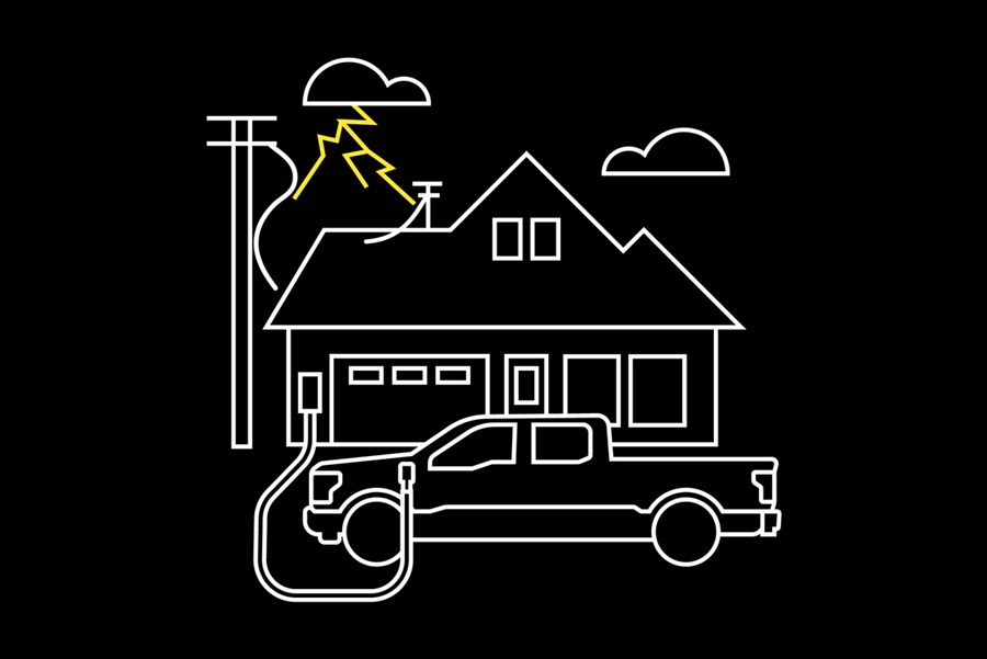 Graphic of powerage, lights in house off