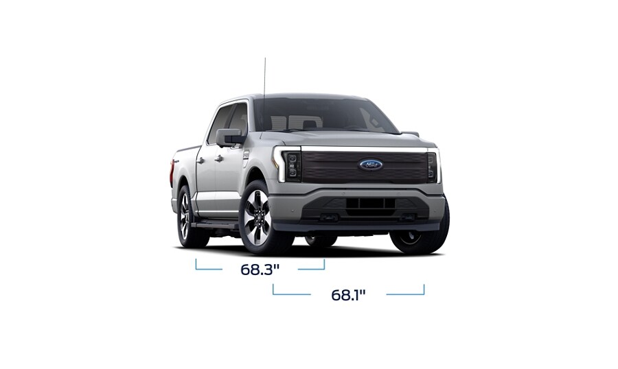 Profile of a 2023 Ford F-150 Lightning® with front and rear wheel tracking measurement