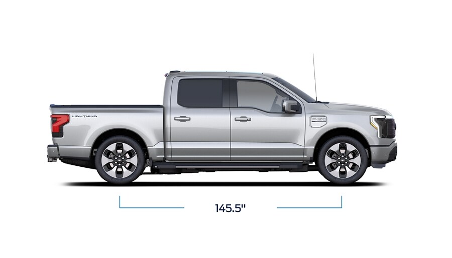 Profile of a 2023 Ford F-150 Lightning® with wheelbase measurement