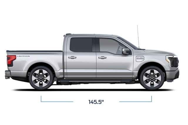 Profile of a 2023 Ford F-150 Lightning® with wheelbase measurement