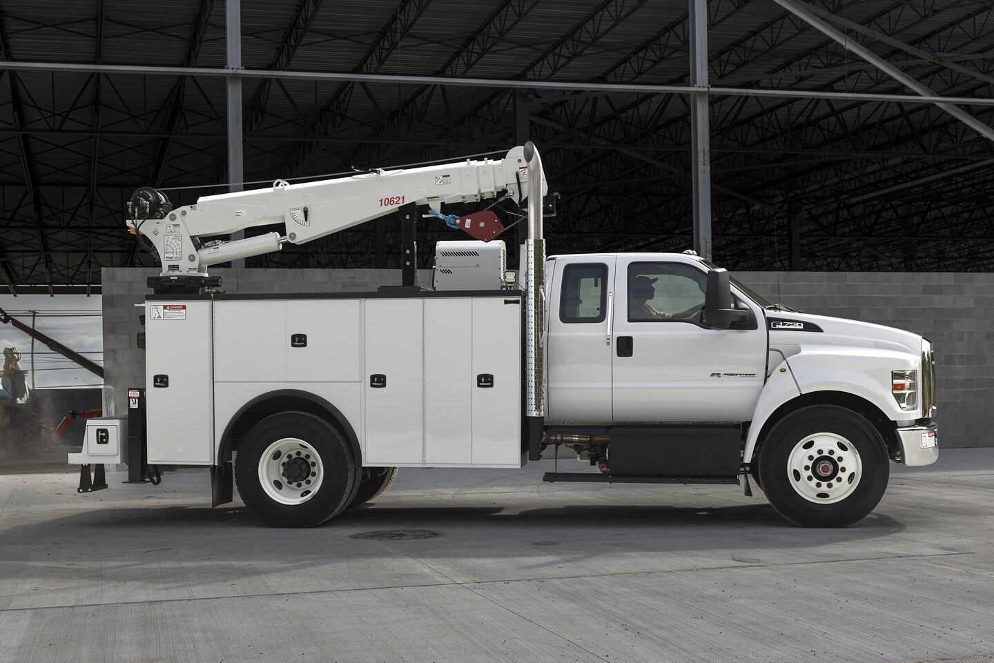 White 2024 Ford F-650, F-750 Crane Truck with operator-commanded regeneration