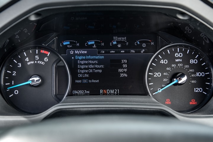 2024 Ford Medium Duty digital instrument cluster with Intelligent Oil-Life Monitor® showing engine information