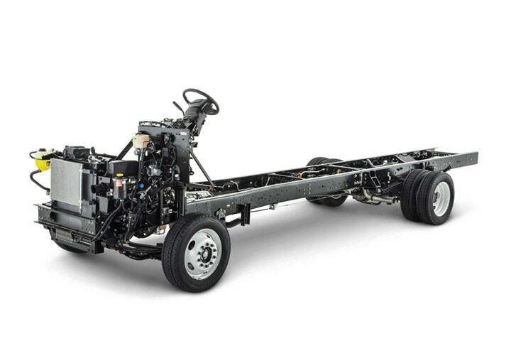 Side view of a 2023 Ford F-59 Commercial Stripped Chassis on a white background