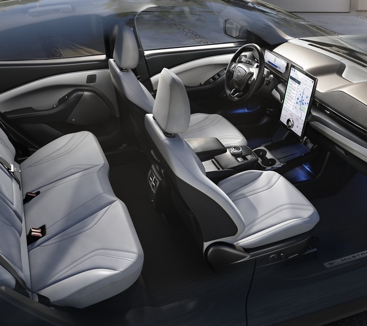 Light Space Gray interior of the 2023 Ford Mustang Mach-E Premium SUV