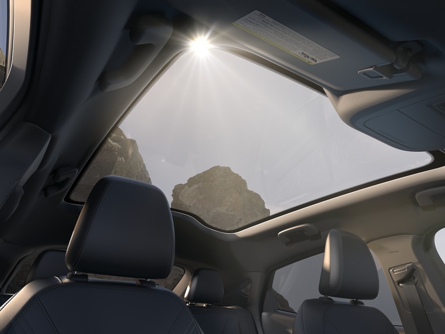 View of the panoramic fixed-glass roof on the 2023 Ford Mustang Mach-E GT