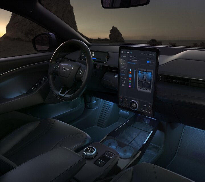 lnterior close-up of the 2024 Ford Mustang Mach-E® with the ambient lighting