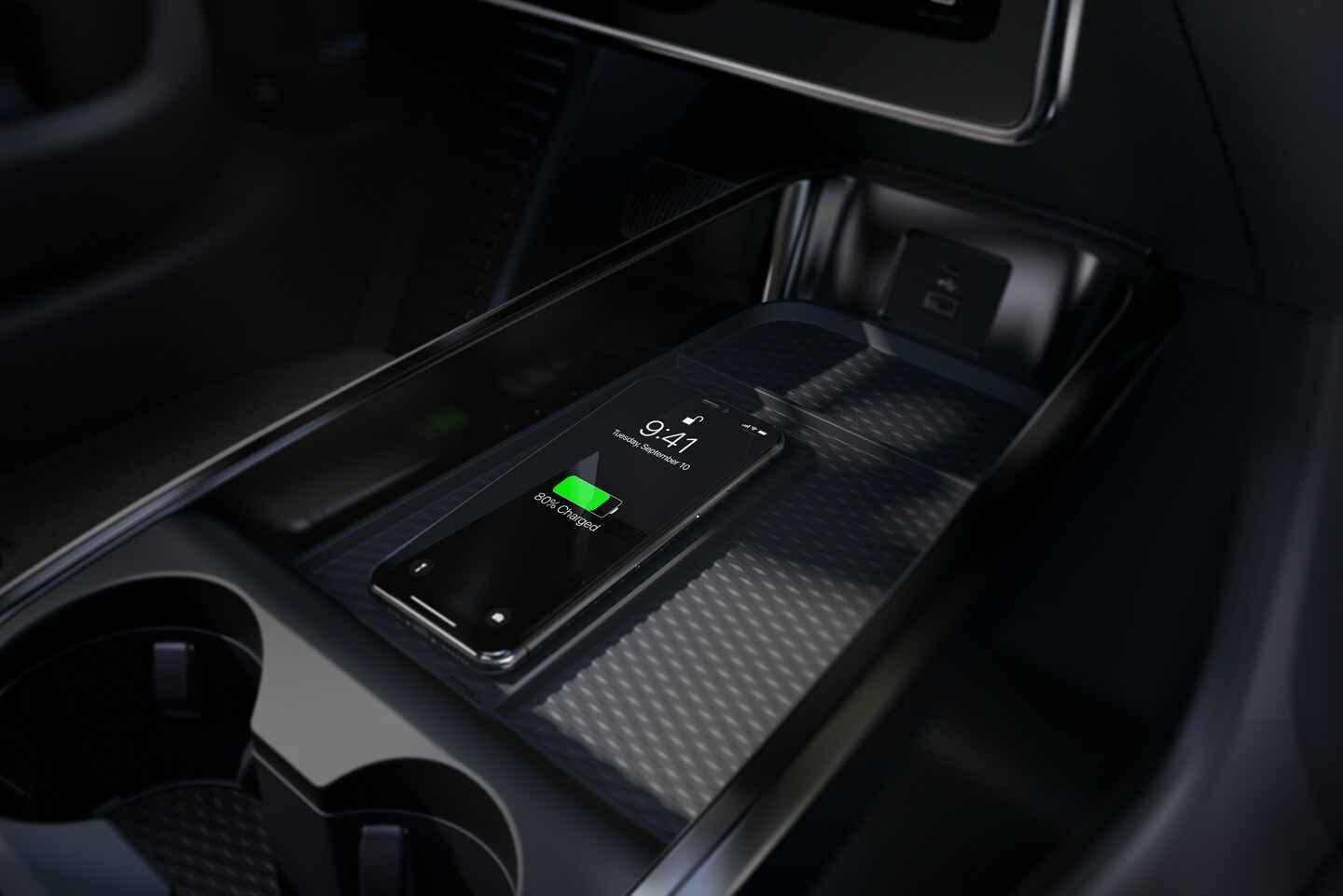 2024 Ford Mustang Mach-E in-vehicle wireless charging.