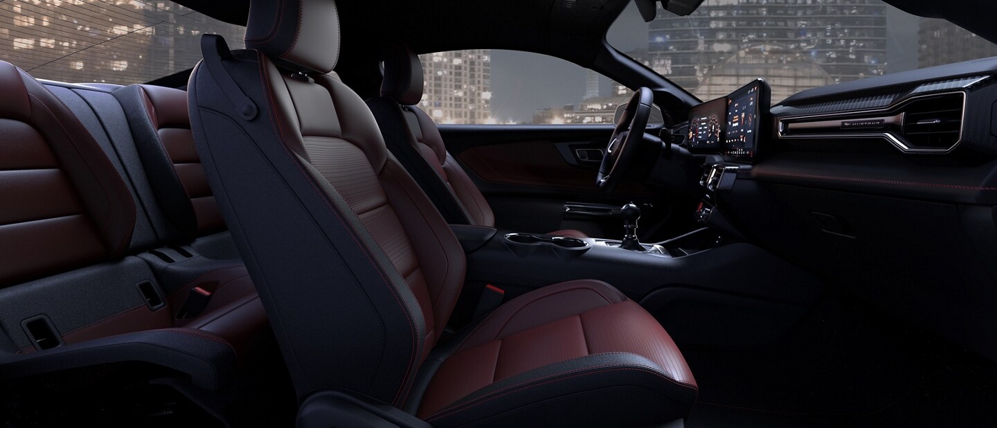 2024 Mustang® interior showing the available Carmine Red interior environment