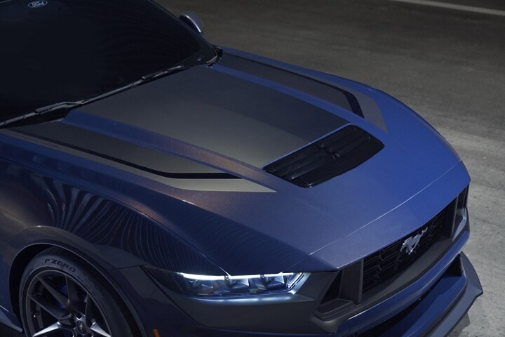2024 Ford Mustang® Dark Horse™ coupe hood in available Blue Ember Metallic