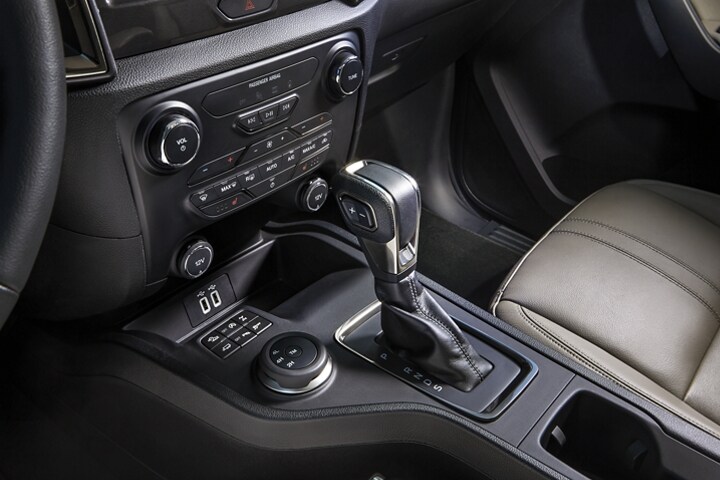 Shifter and center console of the 2021 Ranger LARIAT interior