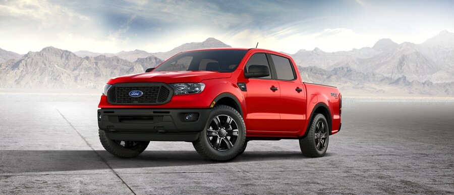 2022 Ford Ranger in Race Red with STX Appearance Package parked near mountains