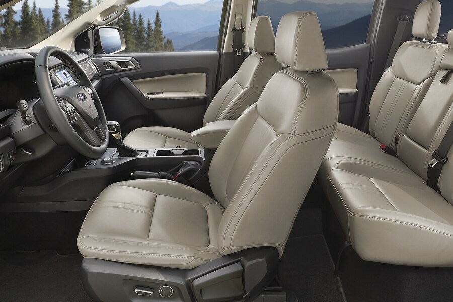 2023 Ford Ranger SuperCrew® interior shot with driver’s side doors open