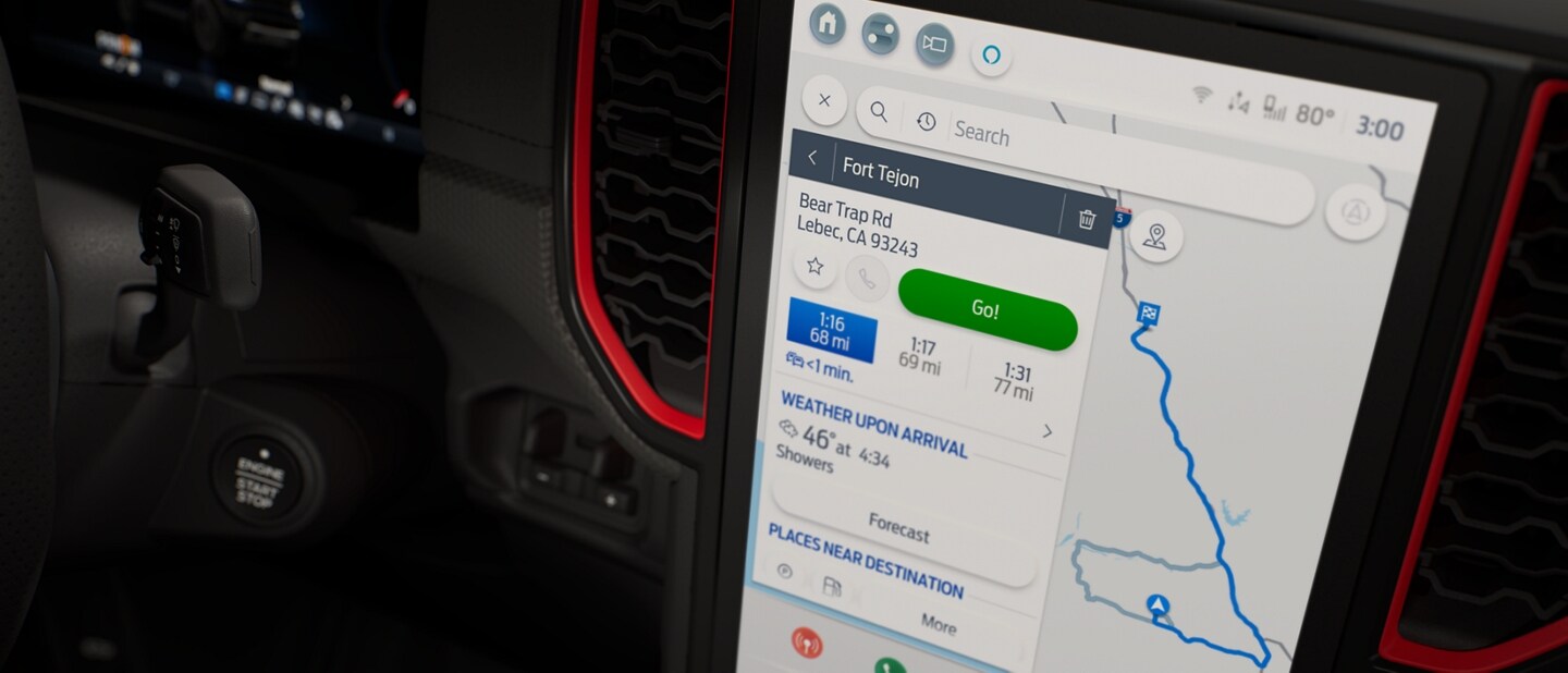 Close-up of a center stack screen with SYNC® 4A being displayed