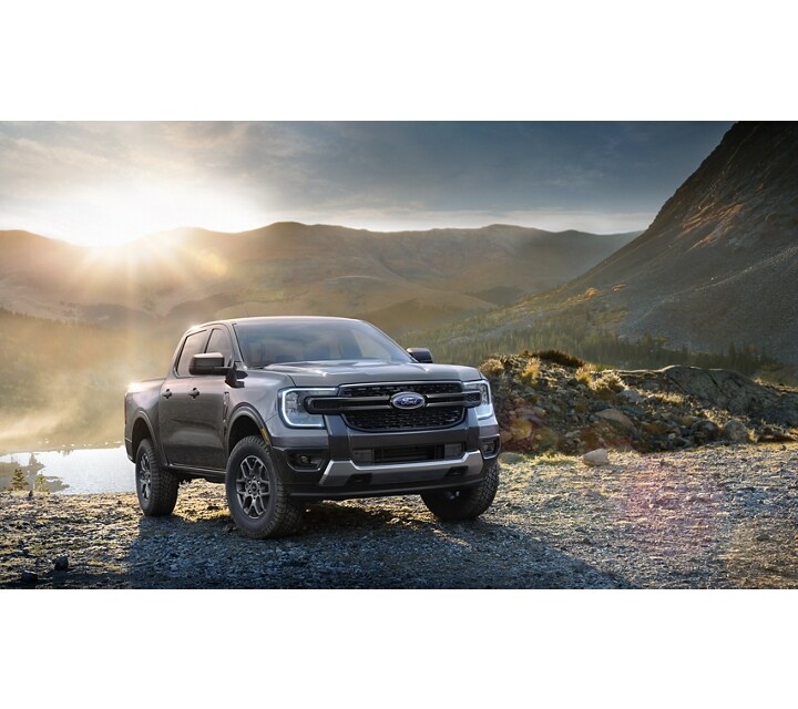 A 2024 Ford Ranger® in Carbonized Gray is parked in a scenic location