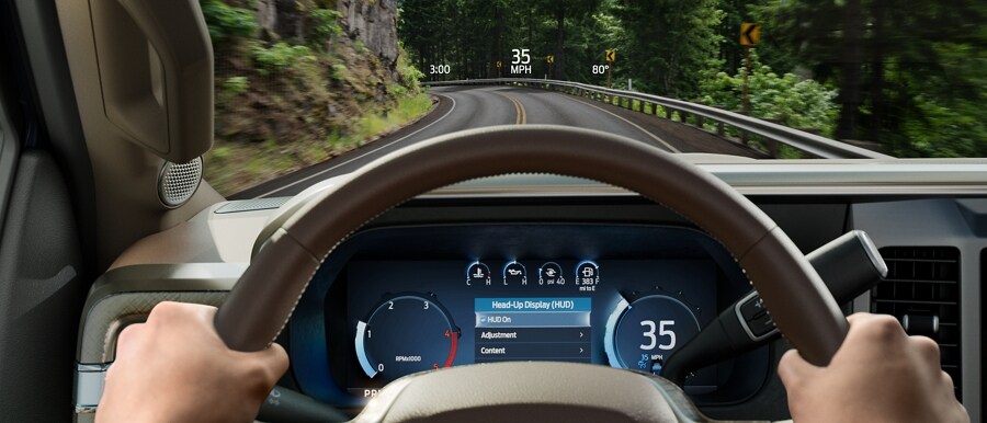 Driver perspective of the head-up display projected onto the windshield