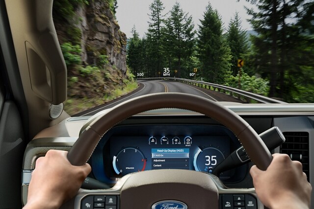 Driver perspective of the head-up display projected onto the windshield