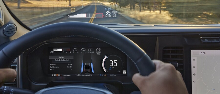 Driver perspective of the head-up display projected onto the windshield