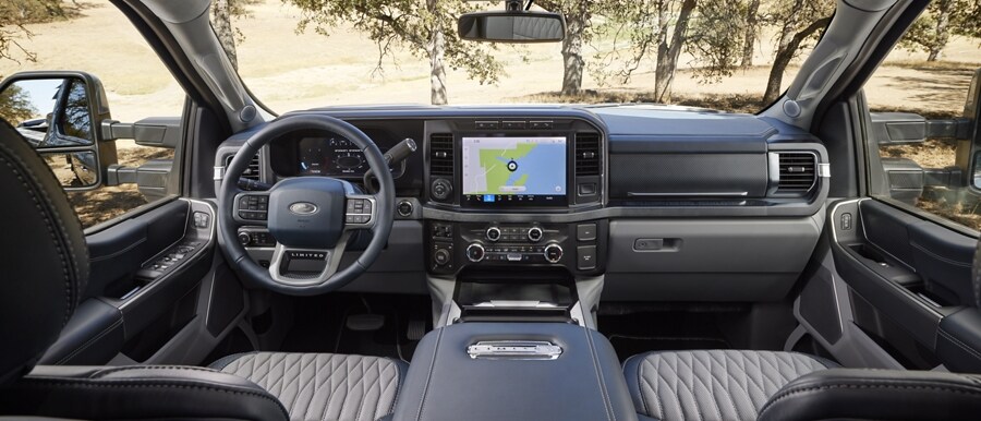 Interior of a 2024 Ford Super Duty® F-350® LIMITED with leather seating surfaces