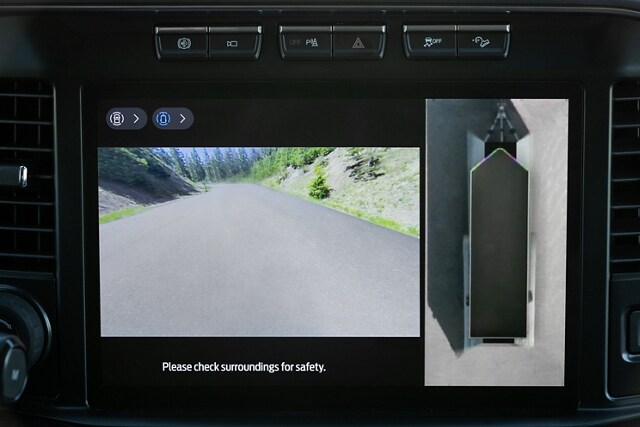 Close-up of the center screen displaying a camera view image
