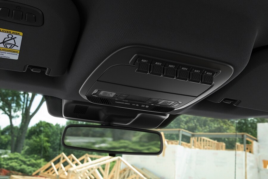Close-up of the center display screen showing upfitter controls on a 2023 Ford Super Duty® pickup