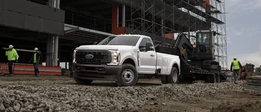 2024 Super Duty® Chassis Cab in Oxford White on a construction site