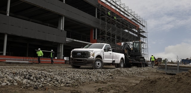 2024 Super Duty® Chassis Cab in Oxford White on a construction site