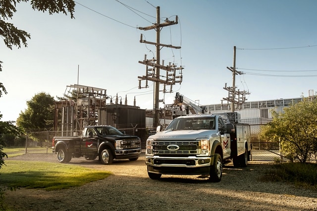 A 2024 Ford Super Duty® F-550® Chassis Cab and Super Duty® F-450® XL with aftermarket upfit features