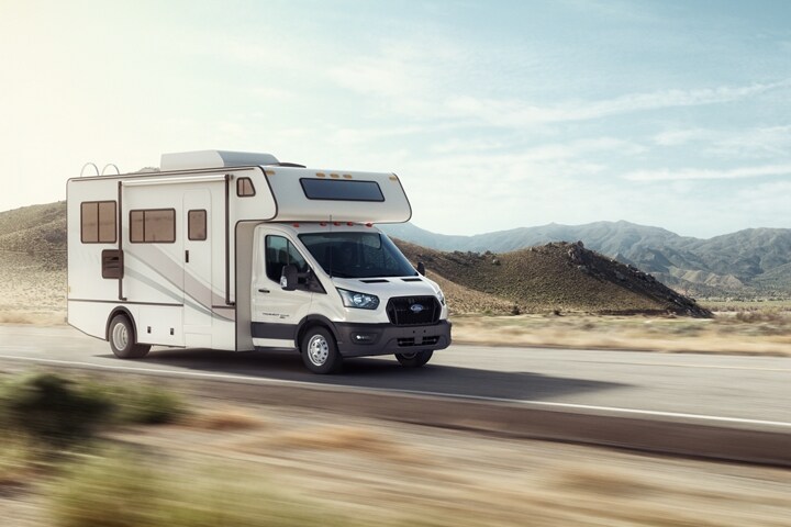 Side view of a 2023 Ford Transit® Cutaway equipped with Motorhome Prep Package