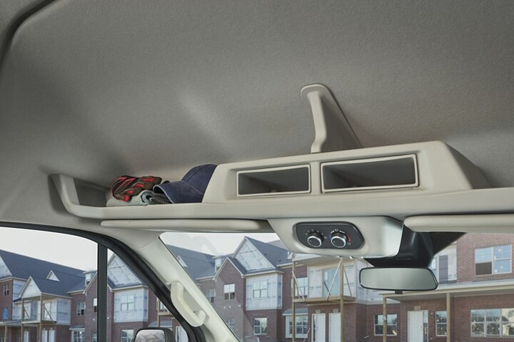 Close-up of the interior overhead storage of a 2023 Ford Transit®