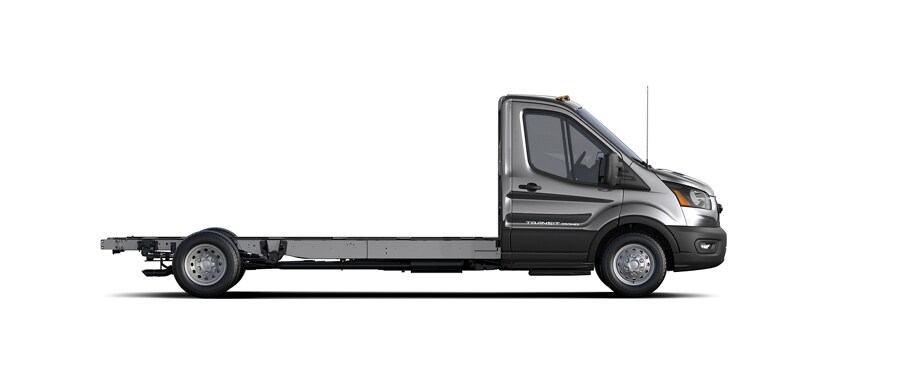 A 2023 Ford Transit® model in extended wheelbase side shot