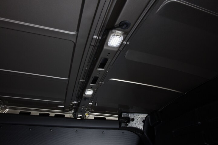 A close up of the rear compartment lighting